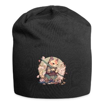 Samurai Katze Kawaii Japanische Ninja Katze - Jersey-Beanie - Schwarz - Vorne