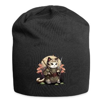Samurai Katze Kawaii Japanische Ninja Katze - Jersey-Beanie - Schwarz - Vorne