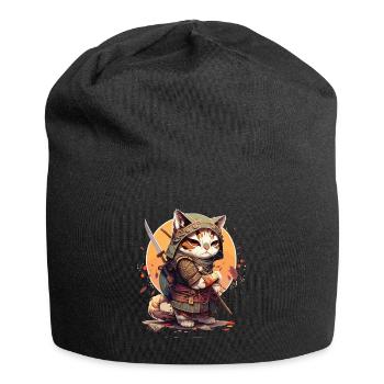 Samurai Katze Kawaii Japanische Ninja Katze - Jersey-Beanie - Schwarz - Vorne
