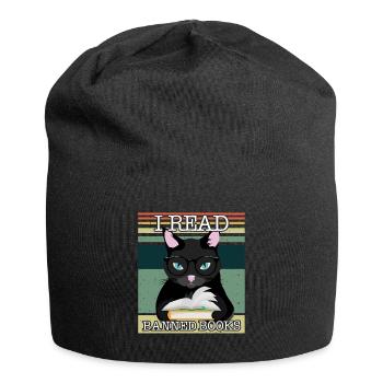 Lesen Verbotenes Buch Lustiger Buchliebhaber Lesen Sie Retro-Katze - Jersey-Beanie - Schwarz - Vorne