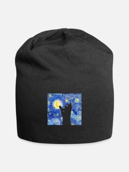 Van Gogh Painting Black Cat - Jersey-Beanie - Schwarz