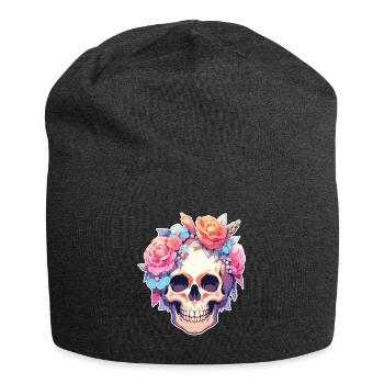Skulls Skull Blumen Blumenschädel Totenschädel - Jersey-Beanie - Anthrazit - Vorne