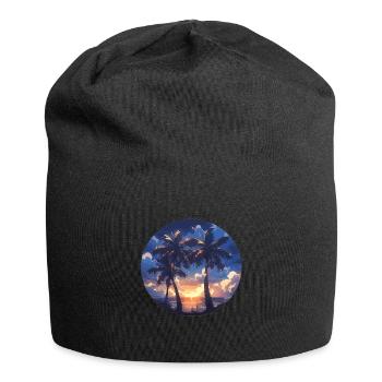 Palme Palmen Palme Sonnenuntergang Palmenstrand - Jersey-Beanie - Schwarz - Vorne