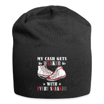 "Mein Geld Wird Mit Jedem Sneaker" Sneaker - Jersey-Beanie - Schwarz - Vorne
