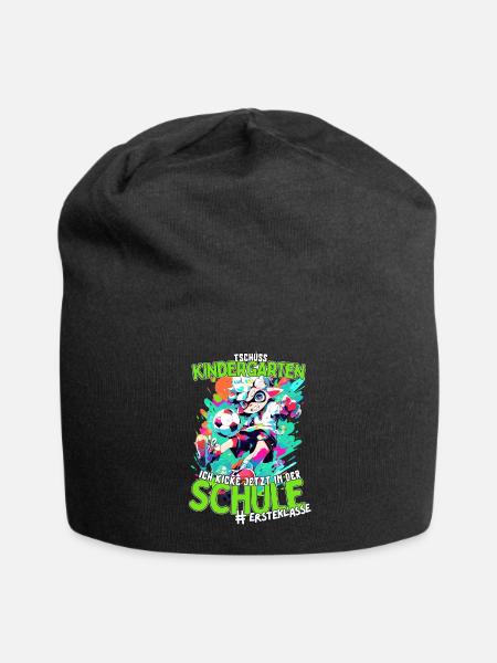 Tschüss Kindergarten: Einschulung Fußballspieler - Jersey-Beanie - Schwarz