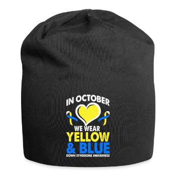 In October we wear the yellow and blue - Jersey Beanie - black - Front