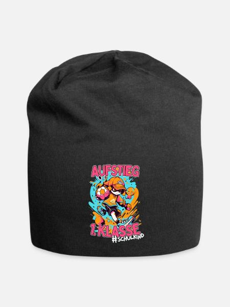 Aufstieg 1. Klasse: Fußball Einschulung für Jungen - Jersey-Beanie - Schwarz