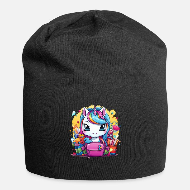 Einhorn Schulkind Einschulung Mädchen Geschenk - Jersey-Beanie - Schwarz