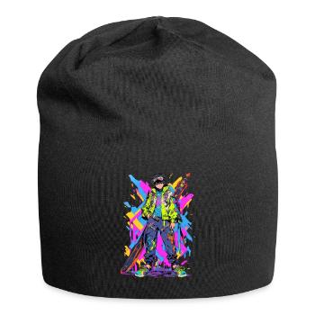 Shibuya: Cooler Anime Junge mit Schwert Japanisch - Jersey-Beanie - Schwarz - Vorne