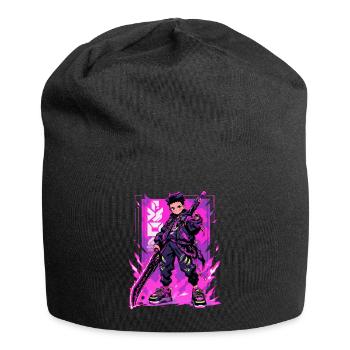 Shibuya: Cooler Anime Junge mit Schwert Japanisch - Jersey-Beanie - Schwarz - Vorne