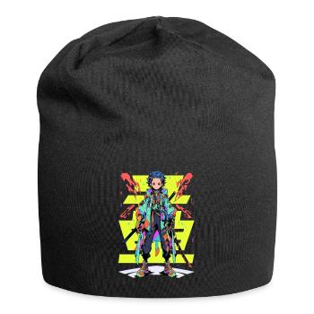 Shibuya: Cooler Anime Junge mit Schwert Japanisch - Jersey-Beanie - Schwarz - Vorne