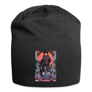 Shibuya: Cooler Anime Junge mit Schwert Japanisch - Jersey-Beanie - Schwarz - Vorne