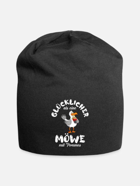 Glücklicher als eine Möwe mit Pommes Möwen - Jersey-Beanie - Schwarz