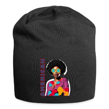 Black Woman mit Schriftzug American - Jersey-Beanie - Schwarz - Vorne