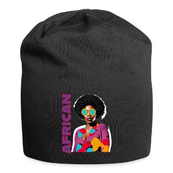 Black Woman mit Schriftzug African - Jersey-Beanie - Schwarz - Vorne