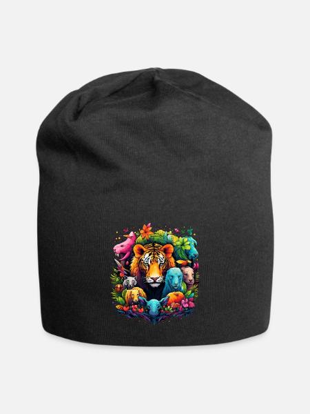 Tiger im Dschungel - Jersey-Beanie - Schwarz