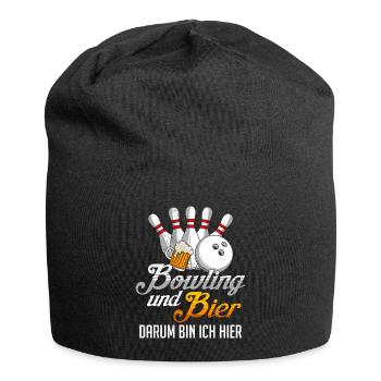Bowling und Bier Darum bin ich hier Bierliebhaber - Jersey-Beanie - Schwarz - Vorne