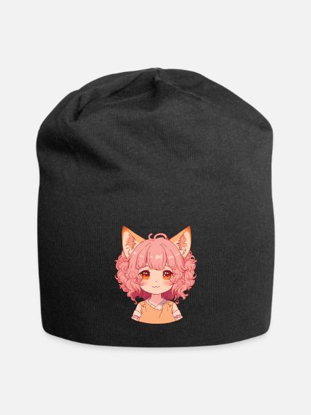 Fox Girl Kawaii Anime Foxes Manga Chibi - Bonnet en jersey - noir