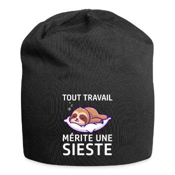Tout travail mérite une sieste - drôle paresseux - Bonnet en jersey - noir - Devant