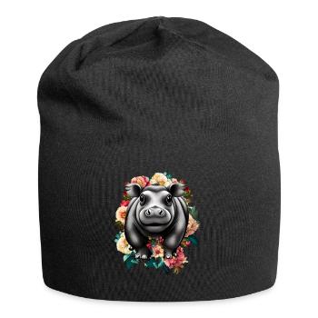 Hippopotamus flowers - Jersey Beanie - black - Front