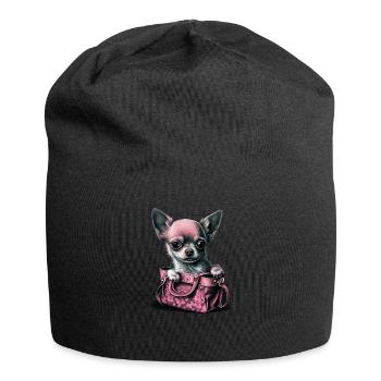 Pink Chihuahua | Rosa Handtasche Welpe Girlie - Jersey-Beanie - Schwarz - Vorne