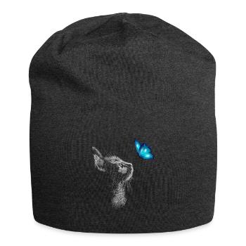 Chat noir avec papillon bleu - Bonnet en jersey - charbon - Devant