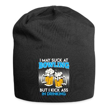 Bowler Suck in Bowling Kick Ass in Drinking - Jersey Beanie - black - Front