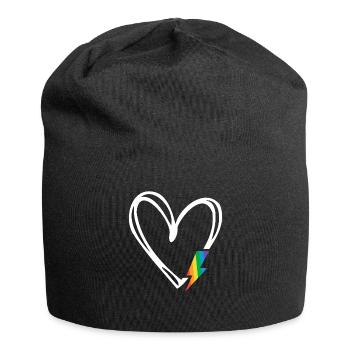 Subtiler Pride-Monat Minimalistisches Regenbogenflaggenherz - Jersey-Beanie - Schwarz - Vorne