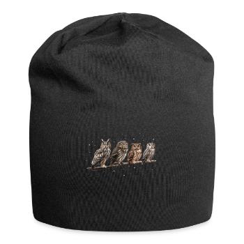 Night Owl Owl Owl Bird - Jersey Beanie - black - Front