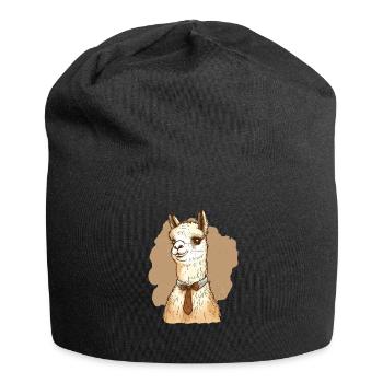 Freundliches Lama mit Fliege um den Hals - Jersey-Beanie - Schwarz - Vorne