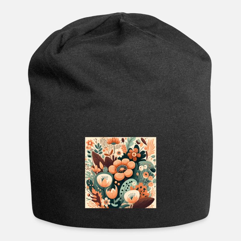 Botanicals Autumnal Flower Pattern - Jersey Beanie - black