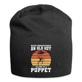 Never Underestimtate An Old Guy Talking To A - Jersey Beanie - black - Front