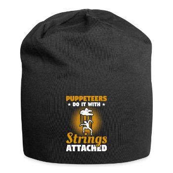Puppenspieler machen es mit an Schnüren befestigtem Puppenspiel - Jersey-Beanie - Schwarz - Vorne