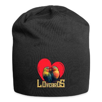 Tourtereaux, amoureux des oiseaux, perroquets, tourtereaux - Bonnet en jersey - noir - Devant