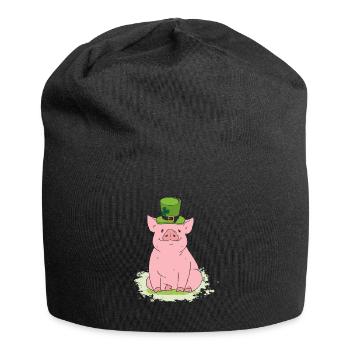 Cochon chanceux avec haut-de-forme et trèfle - Bonnet en jersey - noir - Devant