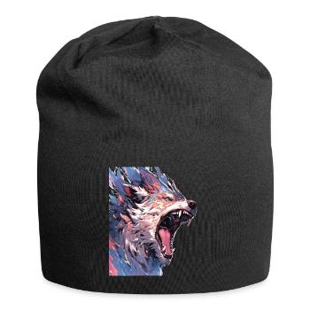 Wolf Wolfskopf Wölfe Waldbewohner Tiere - Jersey-Beanie - Schwarz - Vorne