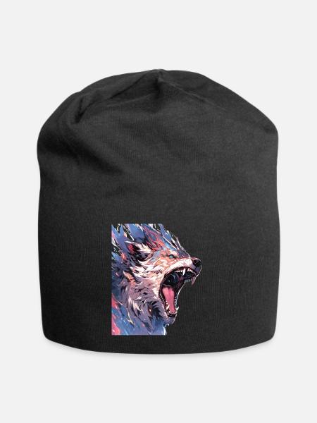 Wolf Wolfskopf Wölfe Waldbewohner Tiere - Jersey-Beanie - Schwarz