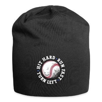 Drôle de chemise de baseball Maman Papa a frappé dur Courir vite - Bonnet en jersey - noir - Devant