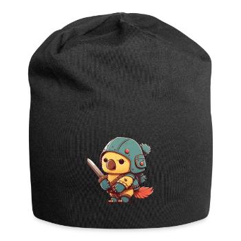 Bird in warrior outfit - Jersey Beanie - black - Front