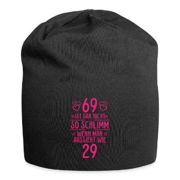 69 Ist Gar Nicht So Schlimm - Jersey-Beanie - Schwarz - Vorne
