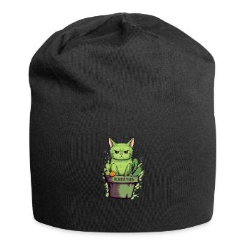 Katztus Katze im Blumentopf mit Kaktus - Jersey-Beanie - Schwarz - Vorne