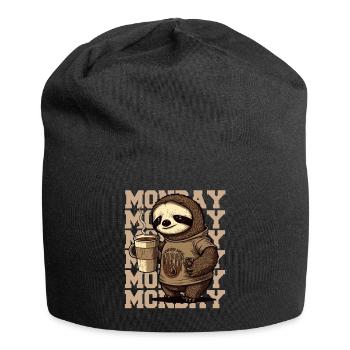 Müdes Faultier mit riesigem Kaffeebecher am Montag - Jersey-Beanie - Schwarz - Vorne
