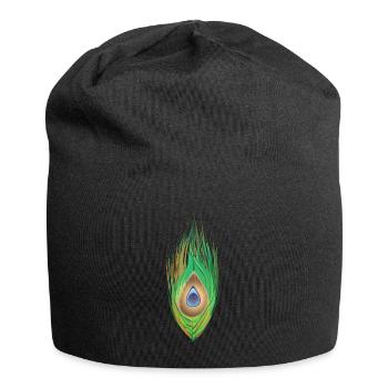 Pfauenfeder Vogel Ziervogel Federn Bunt - Jersey-Beanie - Schwarz - Vorne