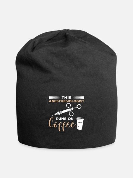 This Anesthesiologist Runs On Coffee - Jersey Beanie - black