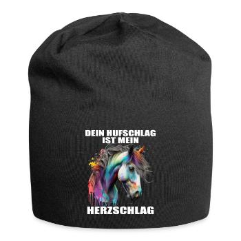 Pferde Herzschlag Reiten Hufe Hufeisen Herz Pony - Jersey-Beanie - Schwarz - Vorne