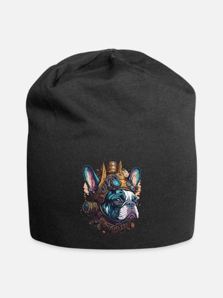 Steampunk Französische Bulldogge Retro Hund Design - Jersey-Beanie - Schwarz
