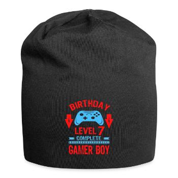 Seven 7yr BDay Son Boy Funny Gamer 7th 7 Year Old - Jersey Beanie - black - Front