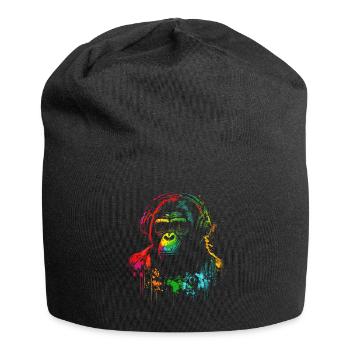 Regenbogen Gorilla Kopfhörer - Jersey-Beanie - Schwarz - Vorne