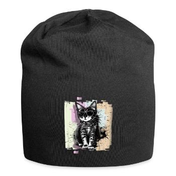 Cat with sunglasses - Jersey Beanie - black - Front