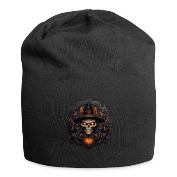 Totenschädel Hexe gruseliger Sticker Spuk Party - Jersey-Beanie - Schwarz - Vorne